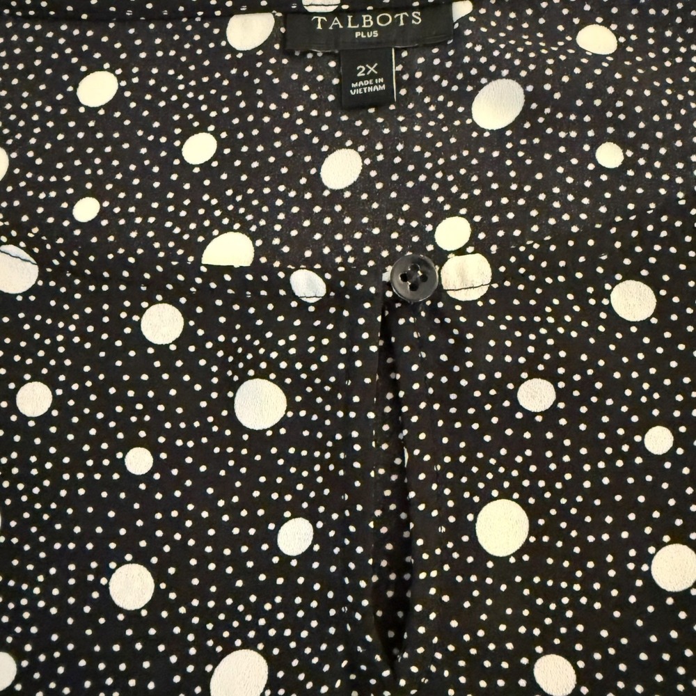 Talbots Classic Womens 2X Black Polka Dot 3/4 Tie Sleeve Keyhole Neck Blouse - Picture 11 of 11